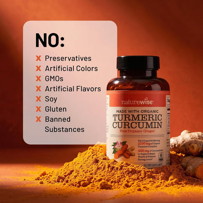 NatureWise Turmeric Curcumin 2250mg Supplement with BioPerine, 180 Capsules