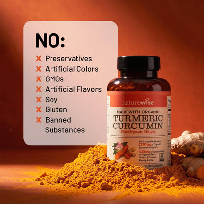 NatureWise Turmeric Curcumin 2250mg Supplement with BioPerine, 180 Capsules