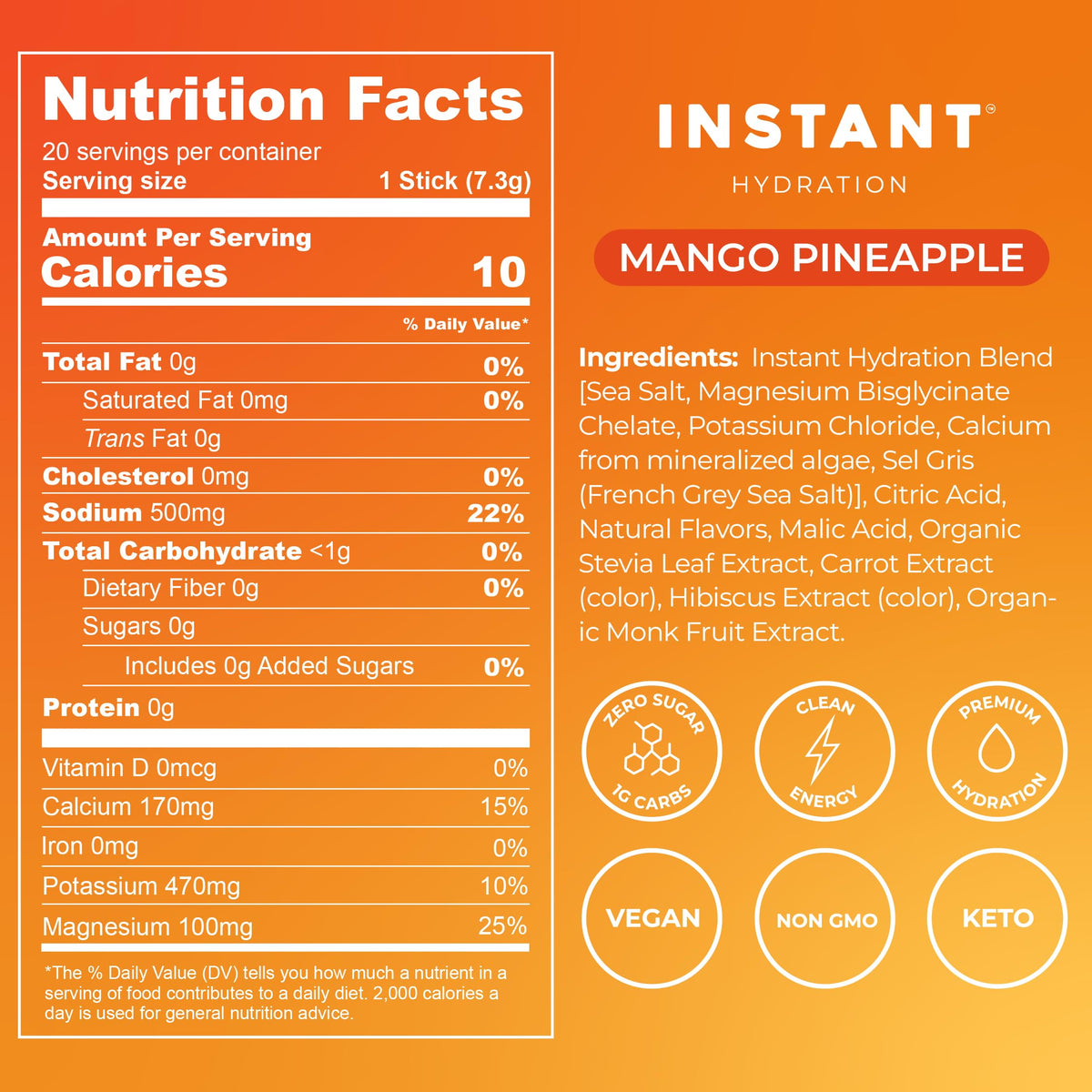 Instant Hydration Sugar Free Electrolytes Powder Packets - Strawberry Lemon Electrolyte Drink Mix & Travel Essentials - Post Workout Recovery, Brain Health, Muscle & Tissue Support - 20 Sticks