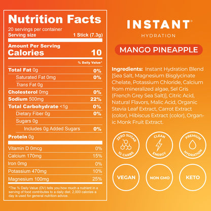 Instant Hydration Sugar Free Electrolytes Powder Packets - Strawberry Lemon Electrolyte Drink Mix & Travel Essentials - Post Workout Recovery, Brain Health, Muscle & Tissue Support - 20 Sticks