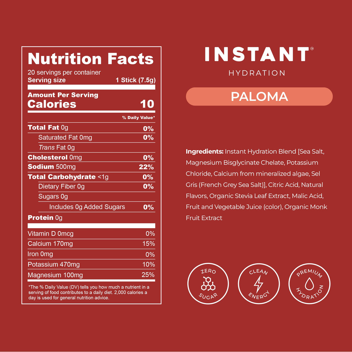 Instant Hydration Sugar Free Electrolytes Powder Packets - Strawberry Lemon Electrolyte Drink Mix & Travel Essentials - Post Workout Recovery, Brain Health, Muscle & Tissue Support - 20 Sticks