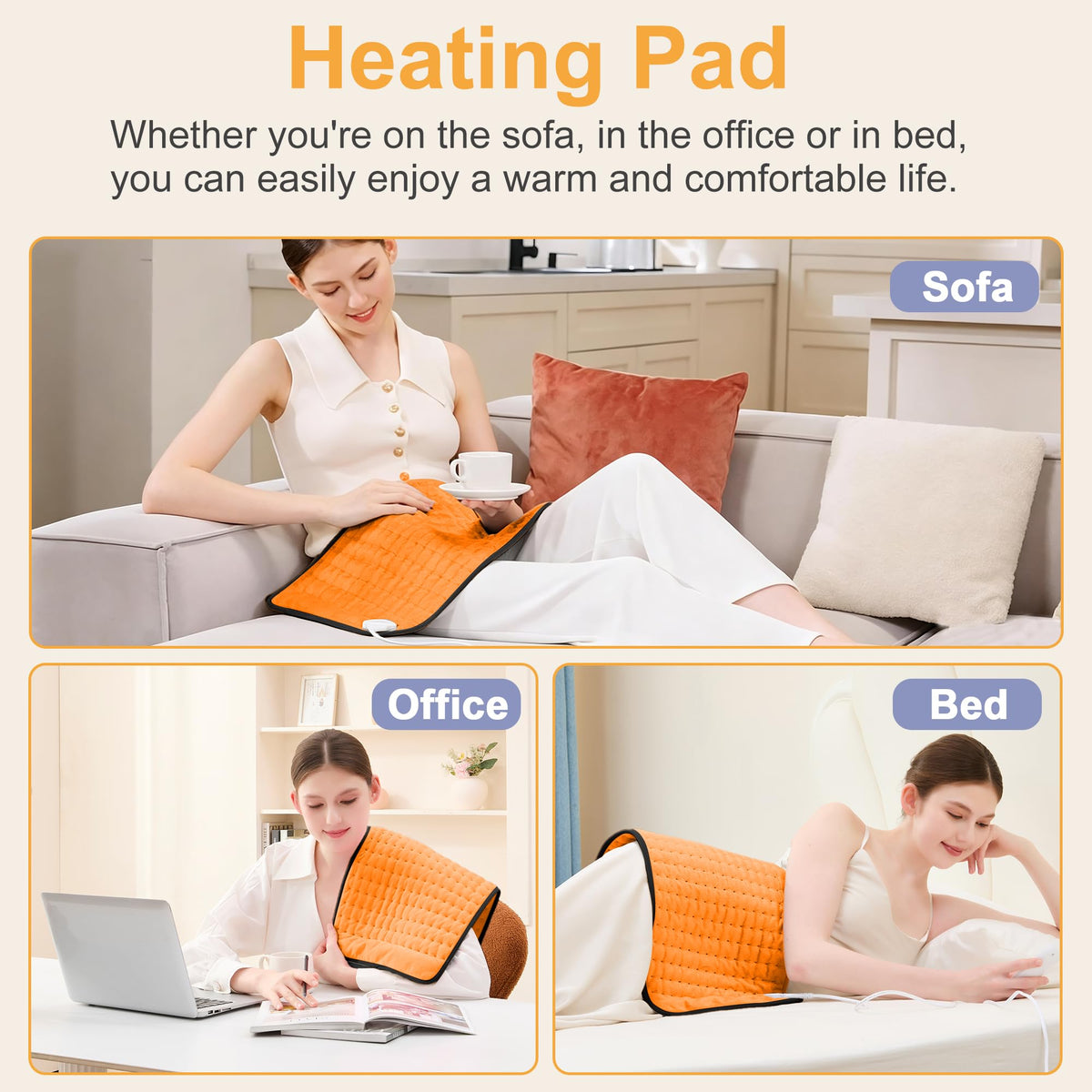 Heating Pad,Electric Heating Pad,Heating Pad for Back,Light Gray,24x12Inch