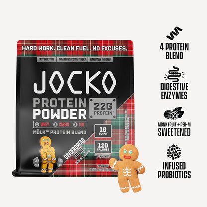 Jocko Fuel Whey Protein Powder, Gingerbread Cookie, 22g Protein, Digestive Enzymes + Probiotic Blend, No Sugar Added, with Essential Amino Acids + Electrolyte Minerals, 31 Servings