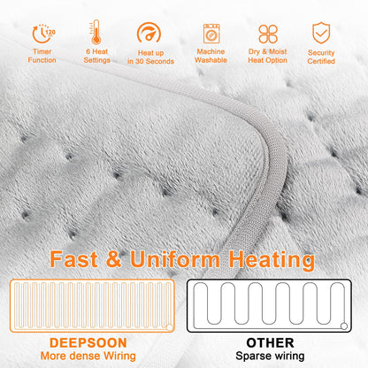 Heating Pad,Electric Heating Pad,Heating Pad for Back,Light Gray,24x12Inch