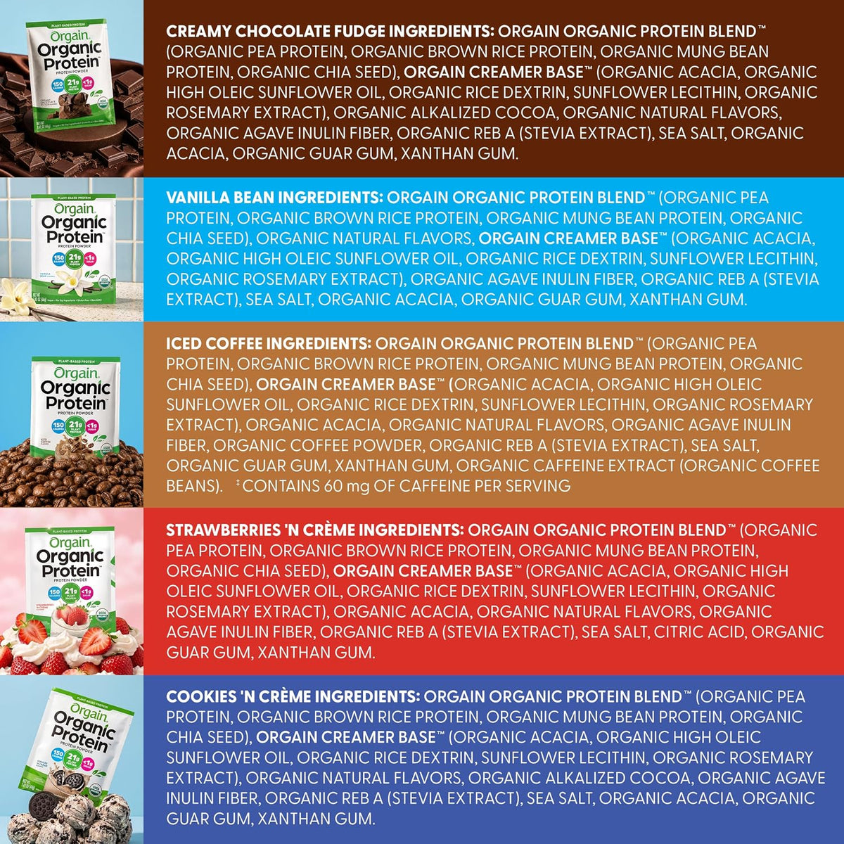Orgain Organic Vegan 21g Protein Powder, Strawberries & Cream, 2.03 lb