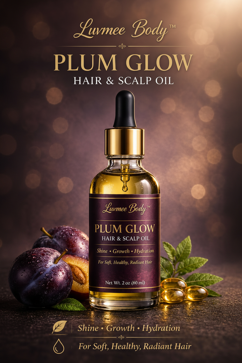Luvmee Body Plum Glow Hair & Scalp Oil | Hydrating Hair Oil for Soft, Shiny, Healthy Looking Hair | 2 oz