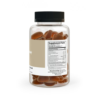 Bottle of apple cider vinegar gummies for daily supplementation with nutrition facts label