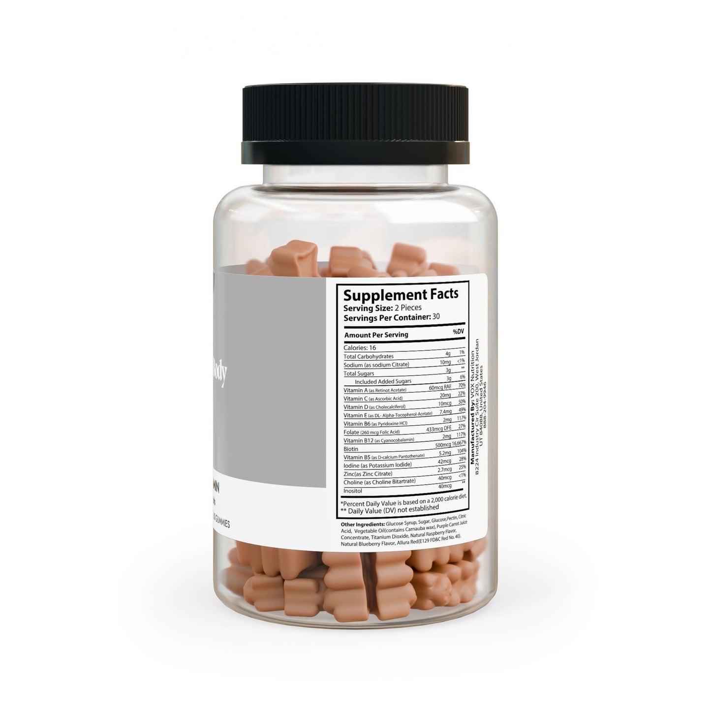 Transparent bottle of hair vitamins with biotin chewy gummies for healthy hair growth