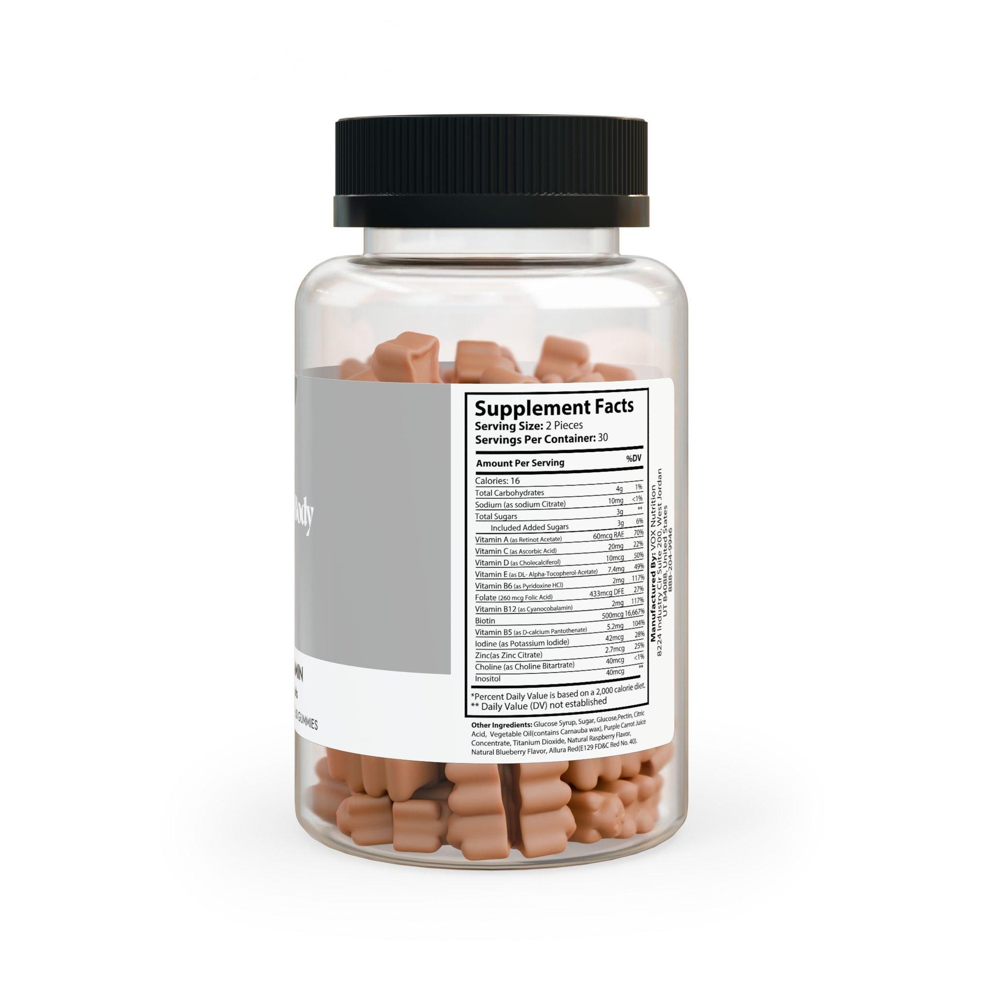 Transparent bottle of hair vitamins with biotin chewy gummies for healthy hair growth