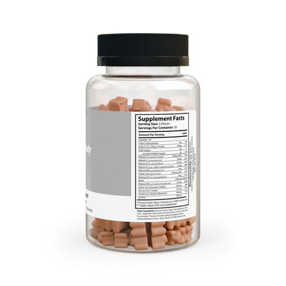 Transparent bottle of hair vitamins with biotin chewy gummies for healthy hair growth