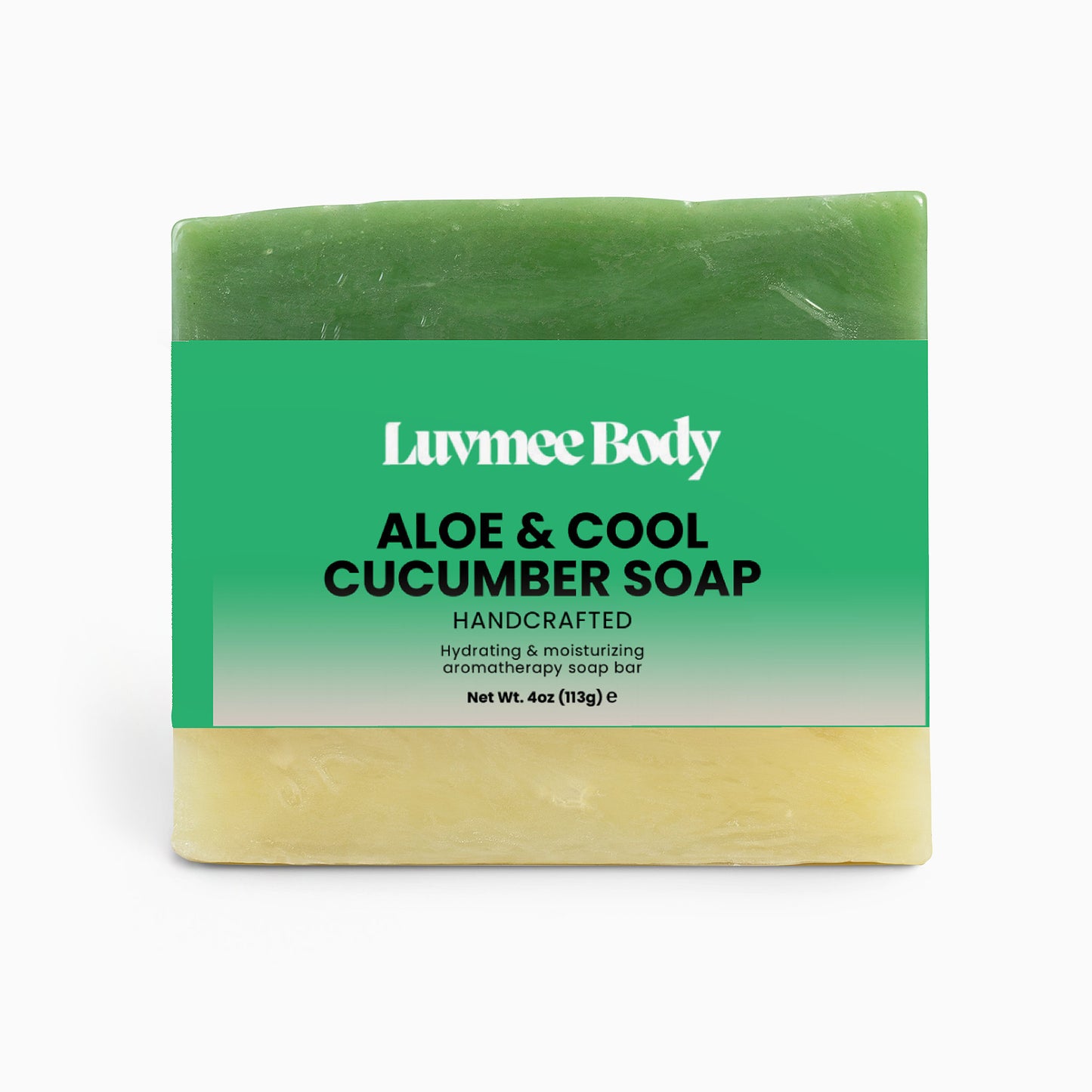 Luvmee Body aloe vera and cucumber bath bar handcrafted hydrating soap with green and beige layers