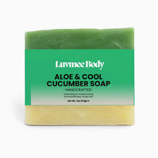 Luvmee Body aloe vera and cucumber bath bar handcrafted hydrating soap with green and beige layers