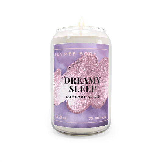 Dreamy Sleep scented candle in a glass jar with a soothing design for a calming ambiance