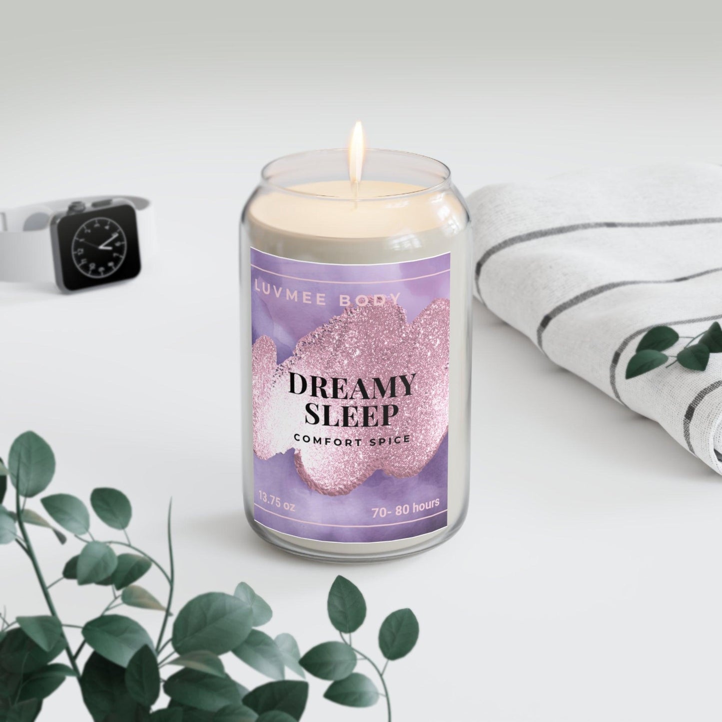 Dreamy Sleep scented candle in a stylish jar with a soothing design for relaxation and comfort