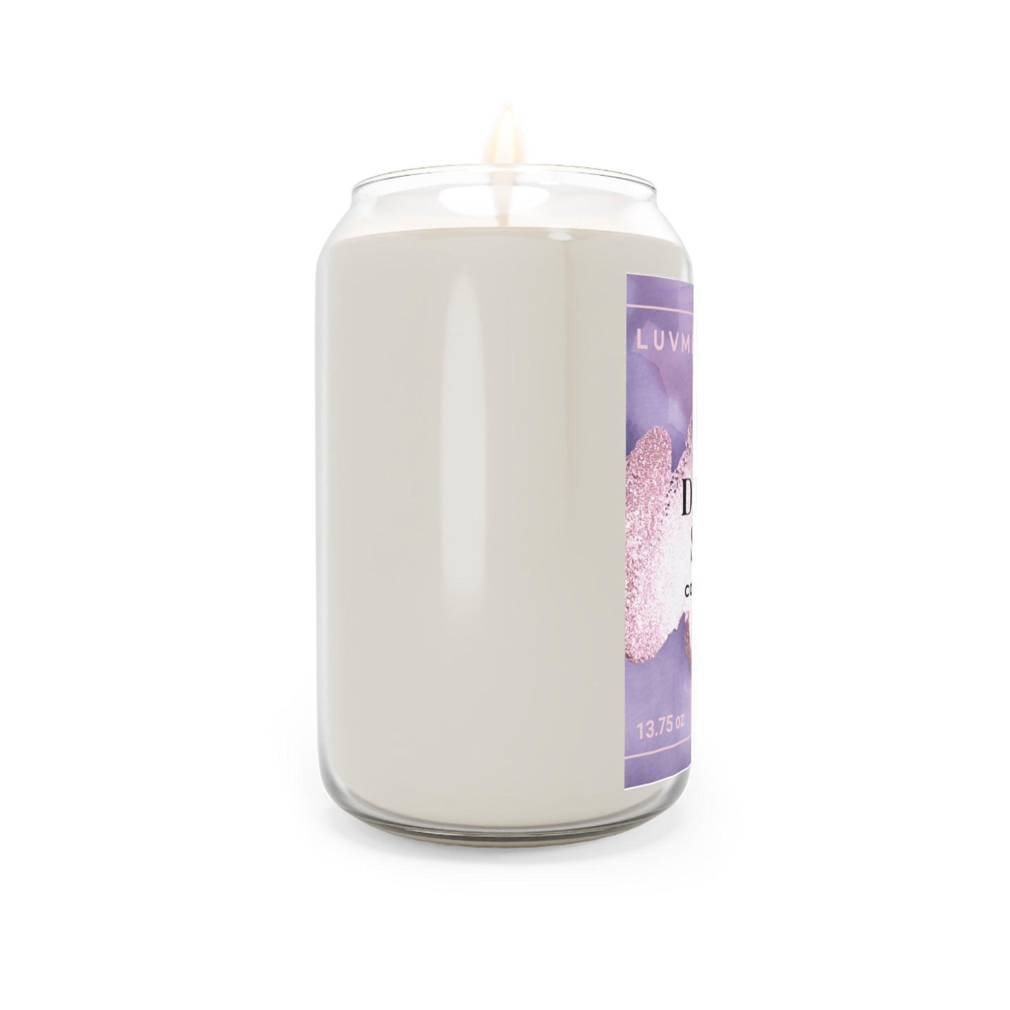 Dreamy Sleep scented candle in a clear jar with a purple label, perfect for calming ambiance