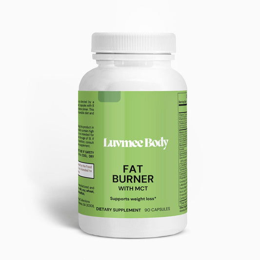 Luvmee Body Fat Burner MCT oil dietary supplement bottle with 90 capsules for weight loss support