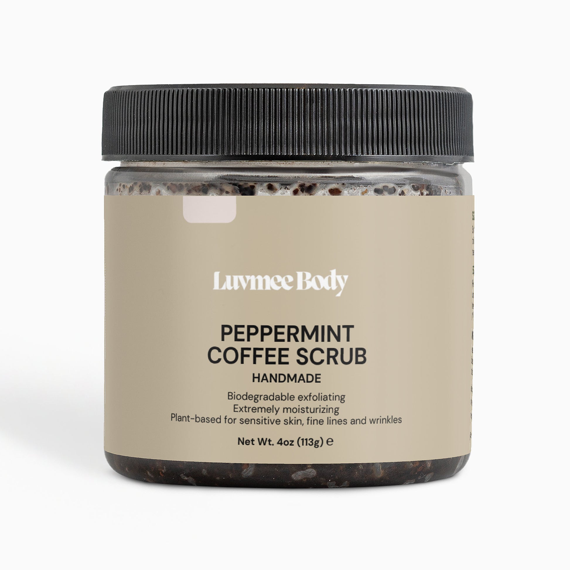 Luvmee Body peppermint coffee scrub natural exfoliating body scrub for sensitive skin in 4oz jar