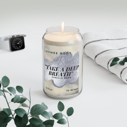 Vanilla bean aromatherapy candle in a sleek container with a calming design for relaxation