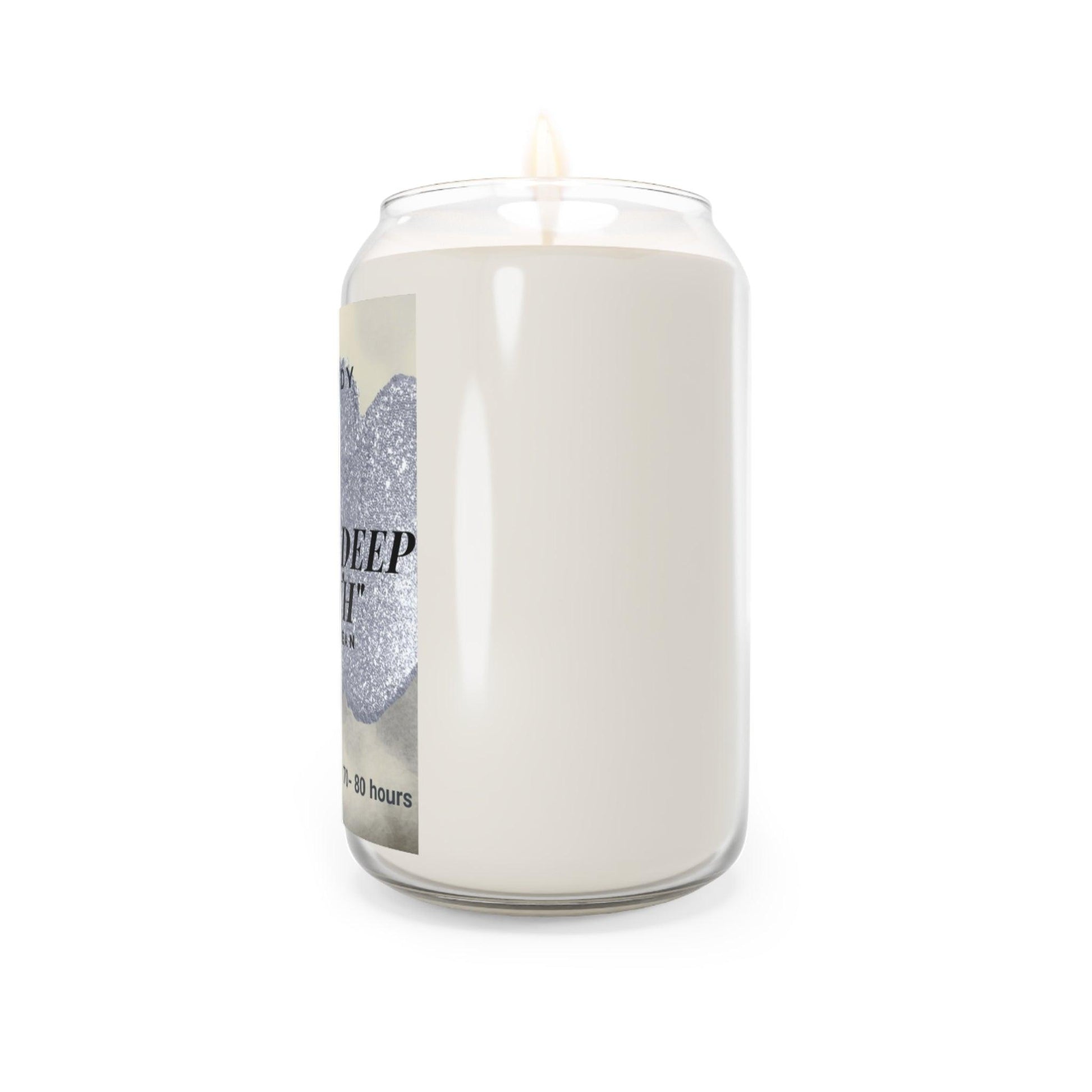 Vanilla bean aromatherapy candle in a clear glass jar with a decorative label