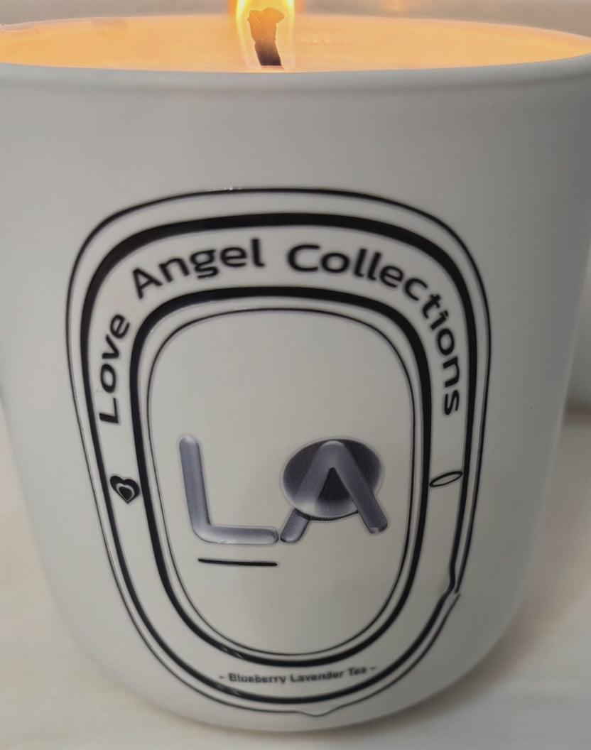 Love Angel Collections Blueberry Lavender tea candle, offering a calming and eco-friendly relaxation experience.